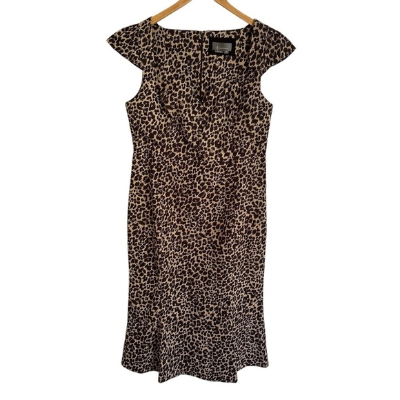 Anthropologie size XL The Cecily Leopard Print Fit & Flare Midi Dress Sweetheart - Picture 3 of 9